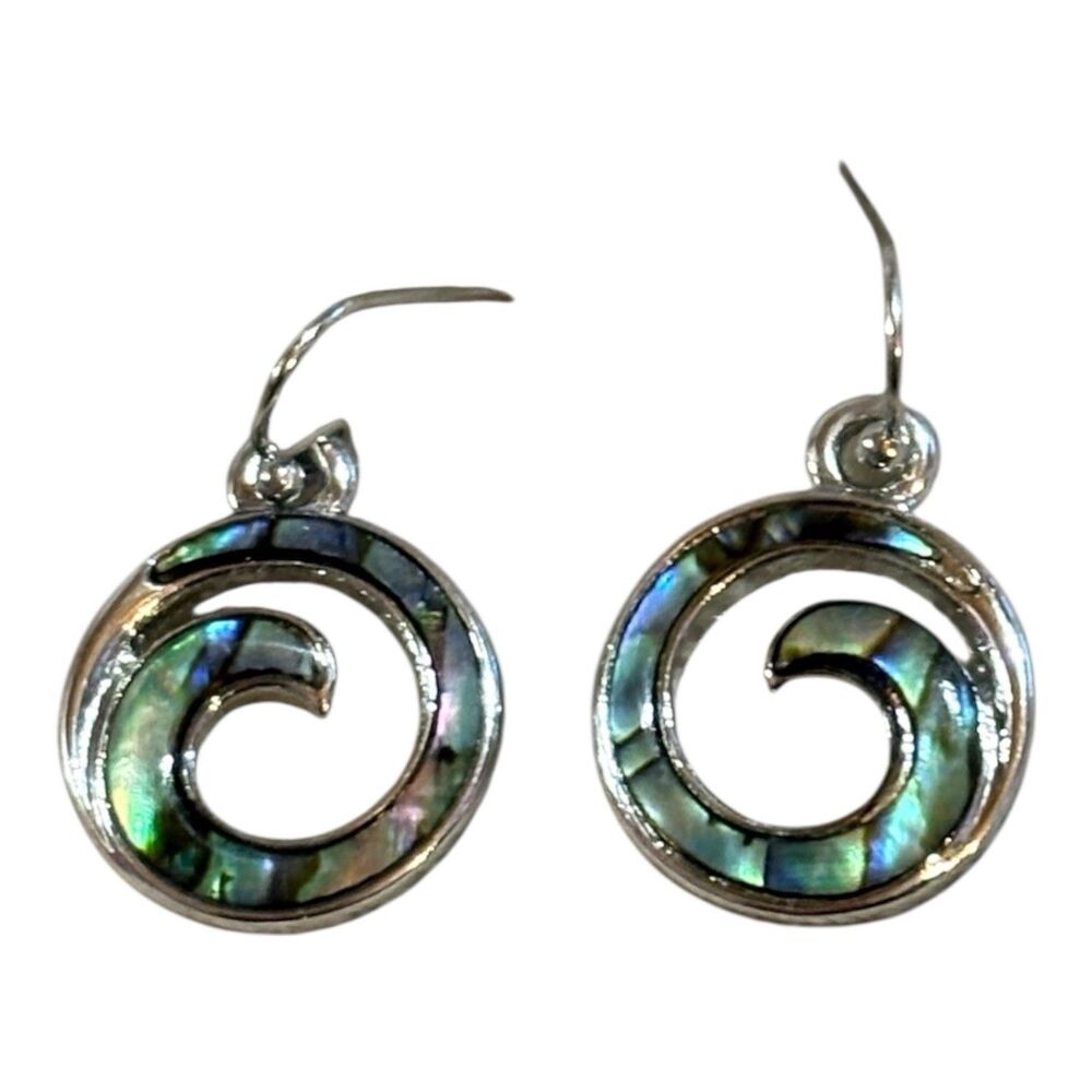 Abalone Wave Dangle Earrings Silver Tone Blue-Green Fashion Jewelry
